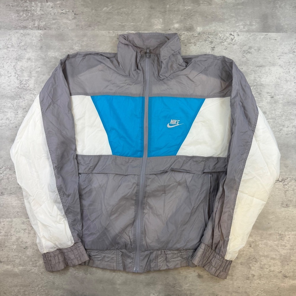Vintage Nike Windbreaker Jacket Mens Small Grey Teal White Colorblock 90s Zip